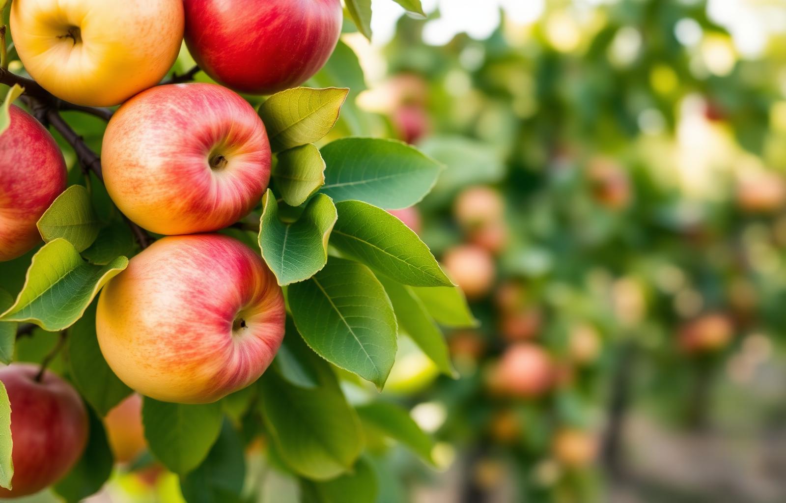 Pommes mûres sur la branche dans un verger